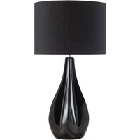 Tischlampe Schwarz geschwungener Porzellanfuß Stoffschirm langes Kabel mit Schalter Modern Glamourös - Schwarz von BELIANI