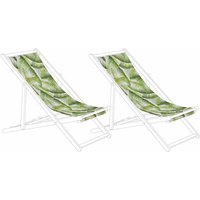 Beliani - Stoffbezüge für Gartenliege 2er Set grün / weiß aus Polyester 113 x 44 cm mit Palmenmotiv Gartenausstattung Outdoor Garten Accessories von BELIANI