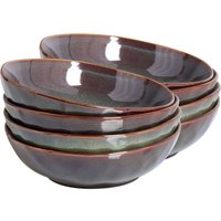 Suppenteller Set Dunkelgrün Steinzeug Ton und Kaolin für 8 Personen Rund ⌀ 19 cm mit Braunem Rand Rund Handgefertigt Retro Geschirr Set von BELIANI