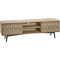 Beliani - tv Möbel Heller Holzfarbton mdf Platte Stahl 50 x 160 x 40 cm Retro Elegant Weißes Geometrisches Muster Multifunktional Wohnzimmer von BELIANI