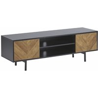 TV-Ständer Schwarz / Heller Holzfarbton 4 Fächer mit 2 Türen aus Spanplatte Industrieller Stil von BELIANI