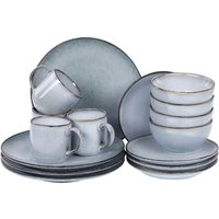 Tafelservice Hellblau Steinzeug Ton und Kaolin für 4 Personen 16-teilig mit Braunem Rand Rund Handgefertigt Retro Geschirr Set Essgeschirr Tafelservice Hellblau Steinzeug Ton und Kaolin für 4 Personen 16-teilig mit Braunem Rand Rund Handgefertigt Retro Geschirr Set Essgeschirr von BELIANI