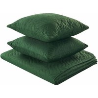 Tagesdecken Set Grün aus Polyester 3-teilig mit 2 Dekokissen mit geprägtem Zopfmuster 160 x 220 cm Bettüberwurf für Doppelbett Schlafzimmer - Grün von BELIANI
