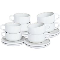 Tassen mit Unterteller Set Cremeweiß Steinzeug Ton und Kaolin für 8 Personen Rund Handgefertigt Retro Geschirr Set Essgeschirr Küche Esszimmer von BELIANI