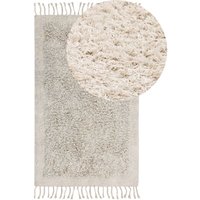 Teppich Hellbeige Baumwolle Rechteckig 80 x 150 cm mit Fransen Getuftet Boho Langhaar Hochflor Shaggy Bettvorleger Läufer für Fußbodenheizung - Beige von BELIANI