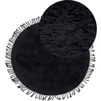 Teppich Schwarz Baumwolle Rund ⌀ 140 cm mit Fransen Getuftet Modern Boho Langhaar Hochflor Shaggy Bettvorleger Läufer für Fußbodenheizung - Schwarz von BELIANI