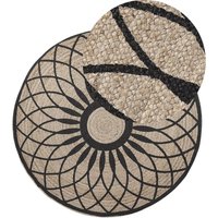 Beliani - Teppich Beige / Schwarz ⌀ 140 cm aus Jute Kurzflor mit Rosettenmuster Fußbodenaccessoire Vorleger Rund Boho Stil Modernes Design von BELIANI