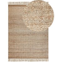 Beliani - Teppich Beige Jute 140 x 200 cm Rechteckig mit Fransen Geometrisches Muster Handgewebt Boho Stil Schlafzimmer Wohnzimmer Beliani - Teppich Beige Jute 140 x 200 cm Rechteckig mit Fransen Geometrisches Muster Handgewebt Boho Stil Schlafzimmer Wohnzimmer von BELIANI