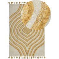 Teppich Beige u. Senfgelb Baumwolle 140 x 200 cm Rechteckig Abstraktes Muster Boho Stil Handgetuftet für Wohnzimmer Schlafzimmer Flur von BELIANI