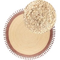 Teppich Beige und Braun Jute Rund ø 200 cm mit Fransen Boho Rustikal Spiralform Geflochten Handgefertigt Natürlich Schlafzimmer Wohnzimmer von BELIANI
