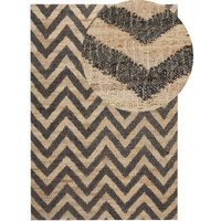 Teppich Beige und Schwarz Jute Rechteckig 160 x 230 cm Kurzflor mit ZickZack-Muster Handgewebt Boho für Fußbodenheizung Wohnzimmer Esszimmer Teppich Beige und Schwarz Jute Rechteckig 160 x 230 cm Kurzflor mit ZickZack-Muster Handgewebt Boho für Fußbodenheizung Wohnzimmer Esszimmer von BELIANI