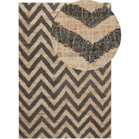 Teppich Beige und Schwarz Jute Rechteckig 160 x 230 cm Kurzflor mit ZickZack-Muster Handgewebt Boho für Fußbodenheizung Wohnzimmer Esszimmer von BELIANI