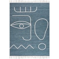 Teppich Blau aus Polyester 140 x 200 cm Rechteckig Handgewebt Abstraktes Muster mit Fransen Boho für Innen und Außen Garten Terrasse Balkon von BELIANI