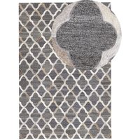 Teppich Grau/Beige 140 x 200 cm aus Echtleder und Jacquard Geometrisches Muster rechteckig Wohnzimmer/ Flur/ Schlafzimmer modernes Design von BELIANI