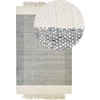 Beliani - Teppich Grau und Cremeweiß Wolle 160 x 230 cm Rechteckig Handgewebt Kurzflor mit Fransen Boho Wohnzimmer Schlafzimmer Esszimmer Flur von BELIANI
