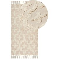 Teppich Hellbeige Baumwolle Rechteckig 80 x 150 cm Geometrisches Muster Fransen Handgetuftet Boho Kurzhaar Fußbodenheizung Geeignet Läufer Teppich Hellbeige Baumwolle Rechteckig 80 x 150 cm Geometrisches Muster Fransen Handgetuftet Boho Kurzhaar Fußbodenheizung Geeignet Läufer von BELIANI