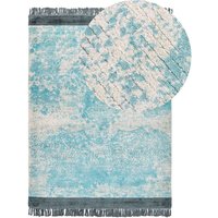 Teppich Hellblau u. Beige Viskose 140 x 200 cm Rechteckig Kurzflor mit Fransen Orientalisches Muster Rechteckig Wohnzimmer Schlafzimmer Flur von BELIANI