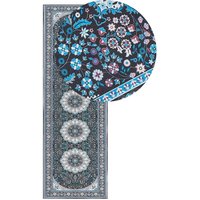 Teppich Läufer Blau und Schwarz Stoff Rechteckig 80 x 240 cm Kurzflor Orientalisches Muster Rutschfest Maschinengewebt für Fußbodenheizung Flur von BELIANI