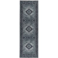 Teppich Läufer Grau Stoff 80x240 cm Rechteckig mit Blumenmuster Orientalisch Rutschfest Vintage Orientteppich Vorleger Flur Küche Schlafzimmer - Weiß von BELIANI