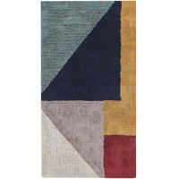 Teppich Mehrfarbig Baumwolle rechteckig 80 x 150 cm geometrisches Muster handgewebt gefärbt Kurzhaar Kurzflor Bettvorleger Läufer Retro Stil - Blau von BELIANI
