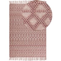 Beliani - Teppich Rosa aus Wolle 160 x 230 cm Rechteckig mit Fransen im Boho Stil Geometrisches Muster Dekoration für Wohnzimmer Schlafzimmer Flur von BELIANI