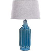 Tischlampe Blau Keramik 56 cm mit grauem Schirm langes Kabel mit Schalter Wohnzimmer Medernes Design - Grau von BELIANI