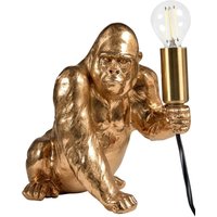 Tischlampe Gold Kunstharz 21 cm Hoch 1-Flammig Glühbirnen-Optik Tiermotiv Gorilla Langes Kabel mit Schalter Glam Nachttischlampe Leselampe von BELIANI