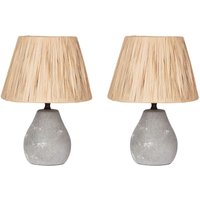 Tischlampe Grau und Naturfarben Keramik Vasenform 31 cm Papiergeflecht Schirm Kegelform Kabel mit Schalter Modern Boho Schlaf- u. Wohnzimmer von BELIANI