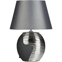 Tischlampe Schwarz und Silber Porzellanfuß Stoffschirm langes Kabel mit Schalter Modern Glamourös - Grau von BELIANI