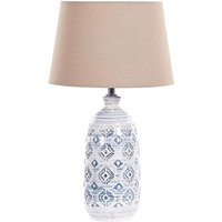 Tischlampe Weiß / Blau Keramik 45 cm mit beigem Schirm langes Kabel mit Schalter Wohnzimmer Medernes Design - Beige von BELIANI