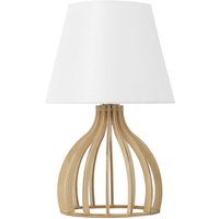 Beliani - Tischlampe Weiß Holz 36 cm Stoffschirm Lampenfuß in Gitteroptik Kabel mit Schalter Landhausstil von BELIANI