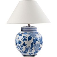 Beliani - Tischlampe Weiß und Blau Porzellansockel Leinenglockenschirm mit Blumenmuster Beleuchtung Stilvoll Beliani - Tischlampe Weiß und Blau Porzellansockel Leinenglockenschirm mit Blumenmuster Beleuchtung Stilvoll von BELIANI