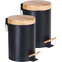 Tretmülleimer 2er Set Schwarz aus Bambus Eisen Kunststoff mit Fußpedal und Deckel 3 l Abfalleimer für Badezimmer Tretmülleimer 2er Set Schwarz aus Bambus Eisen Kunststoff mit Fußpedal und Deckel 3 l Abfalleimer für Badezimmer von BELIANI