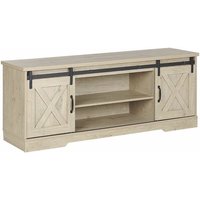 Beliani - tv Möbel Heller Holzfarbton Schwarz Spanplatte MDF-Platte 150 x 40 x 60 cm 2 Schiebetüren Landhaus Stil Multifunktional Stauraum Wohnzimmer von BELIANI