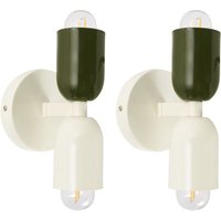 Wandleuchte 2er Set Cremeweiß u. Grün Metall 2-Flammig Zylinderform Retro Doppelkopf Wandstrahler für Innenbereich Schlafzimmer Wohnzimmer von BELIANI