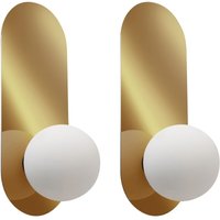 Wandleuchte 2er Set Gold Metall Oval 1-Flammig mit Milchglas-Kugel Retro-Design Wandlampe für Innenbereich Schlafzimmer Wohnzimmer Esszimmer Wandleuchte 2er Set Gold Metall Oval 1-Flammig mit Milchglas-Kugel Retro-Design Wandlampe für Innenbereich Schlafzimmer Wohnzimmer Esszimmer von BELIANI
