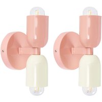 Wandleuchte 2er Set Pastellrosa u. Cremeweiß Metall 2-Flammig Zylinderform Retro Doppelkopf Wandstrahler für Innenbereich Schlafzimmer Wohnzimmer von BELIANI