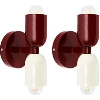 Wandleuchte 2er Set Rot u. Cremeweiß Metall 2-Flammig Zylinderform Retro Doppelkopf Wandstrahler für Innenbereich Schlafzimmer Wohnzimmer von BELIANI