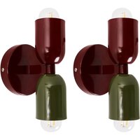 Wandleuchte 2er Set Rot u. Grün Metall 2-Flammig Zylinderform Retro Doppelkopf Wandstrahler für Innenbereich Schlafzimmer Wohnzimmer von BELIANI