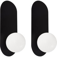 Wandleuchte 2er Set Schwarz Metall Oval 1-Flammig mit Milchglas-Kugel Retro-Design Wandlampe für Innenbereich Schlafzimmer Wohnzimmer Esszimmer Wandleuchte 2er Set Schwarz Metall Oval 1-Flammig mit Milchglas-Kugel Retro-Design Wandlampe für Innenbereich Schlafzimmer Wohnzimmer Esszimmer von BELIANI