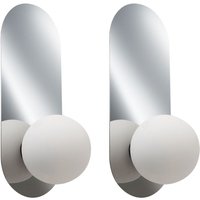 Wandleuchte 2er Set Silber Metall Oval 1-Flammig mit Milchglas-Kugel Retro-Design Wandlampe für Innenbereich Schlafzimmer Wohnzimmer Esszimmer von BELIANI