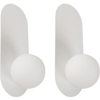 Wandleuchte 2er Set Weiß Metall Oval 1-Flammig mit Milchglas-Kugel Retro-Design Wandlampe für Innenbereich Schlafzimmer Wohnzimmer Esszimmer von BELIANI