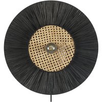 Wandleuchte Schwarz Papier und Rattan Rund Wiener-Geflecht Glühbirnen-Optik Kabel mit Schalter Modern Boho Japandi Skandi Beleuchtung Leuchte von BELIANI