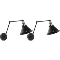 Beliani - Wandleuchte Schwarz Metall 2er Set mit langem Schwenkarm verstellbar Trichterform Industrie Look Beliani - Wandleuchte Schwarz Metall 2er Set mit langem Schwenkarm verstellbar Trichterform Industrie Look von BELIANI
