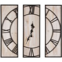 Beliani - Wanduhr Hellbraun Tannenholz Schwarze Metallumrandung 75 x 75 cm Quadratisch 3-Teilig Modern für Wohnzimmer für Küche von BELIANI