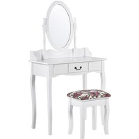 Beliani - Schminktisch Weiß 142x 40 x 80 cm Hocker Kippbarer Ovaler Spiegel 1 Schublade Schlafzimmer Wohnzimmer Aufbewahrung Kosmetika - Bunt von BELIANI