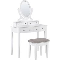 Beliani - Schminktisch Weiß 144 x 40 x 90 cm Hocker Kippbarer Ovaler Spiegel 4 Schubladen Schlafzimmer Wohnzimmer Aufbewahrung Kosmetika - Grau von BELIANI