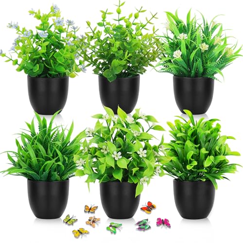 BELICOO 6 Stück Kleine Kunstpflanze mit Töpfen, Kunstpflanzen Kleine Eukalyptus, Künstliche Pflanzen wie Echt, Fake Plant für Balkon Deko, Badezimmer Deko, Tischdeko, Wohnzimmer, Garten von BELICOO