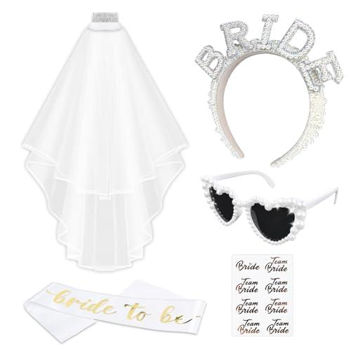 BELICOO JGA Deko 5 Stück Bride To Be Deko, Umfassen Bride To Be Schärpe, Herz Sonnenbrille, Perle Braut Stirnband, Tattoo, Braut Schleier mit Kamm für Junggesellenabschied Frauen Hochzeitsfotografie BELICOO JGA Deko 5 Stück Bride To Be Deko, Umfassen Bride To Be Schärpe, Herz Sonnenbrille, Perle Braut Stirnband, Tattoo, Braut Schleier mit Kamm für Junggesellenabschied Frauen Hochzeitsfotografie von BELICOO