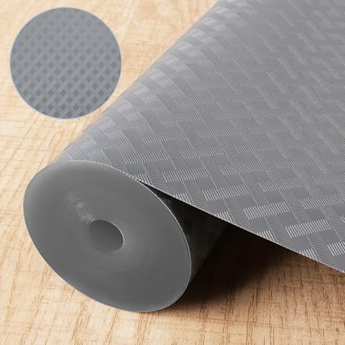 BELICOO Schubladenmatte 44.5 x 610cm, Eva Antirutschmatte Schubladen, DIY Schneidbar Wasserfest Antirutschmatte Schubladen für Kühlschrank Schubladen Regale (Grau, Raute, 44.5x610CM) von BELICOO